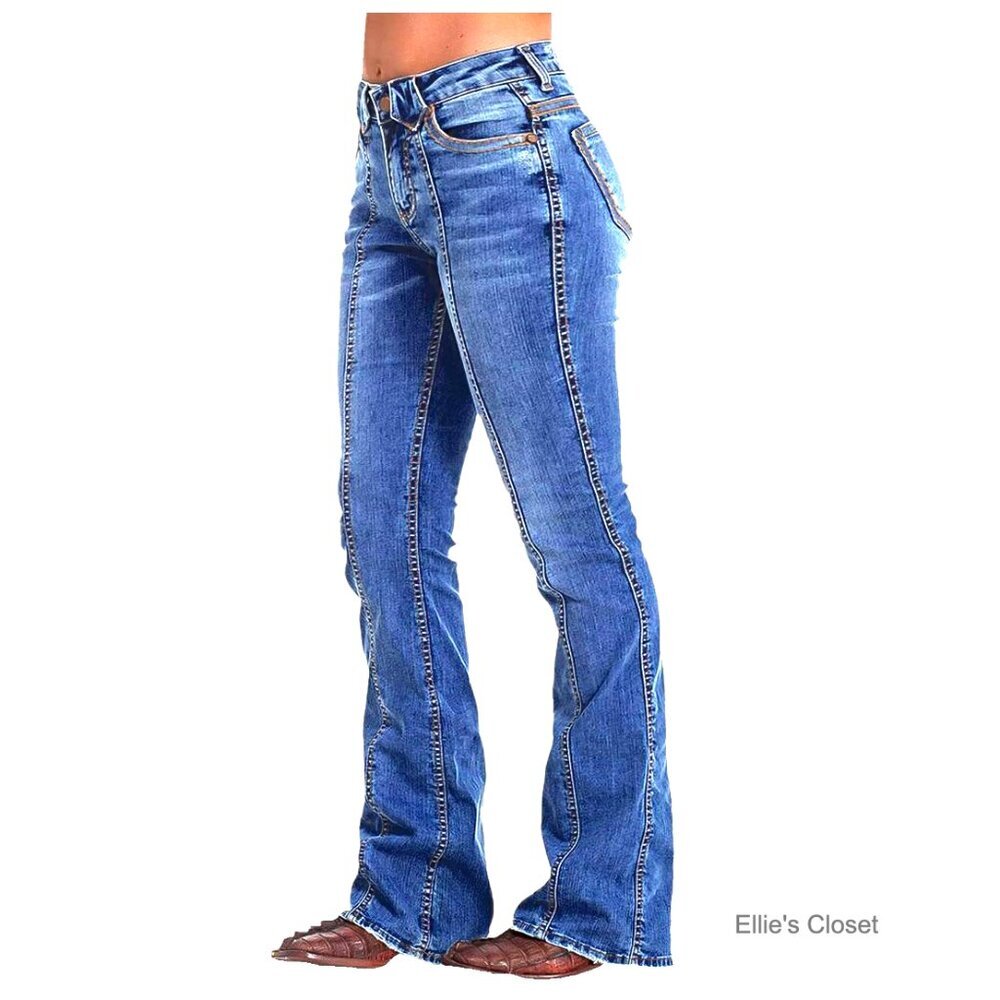 Mid Rise Boot Cut Jeans Butt Lifting Stretchy Bell Bottom Flare Denim